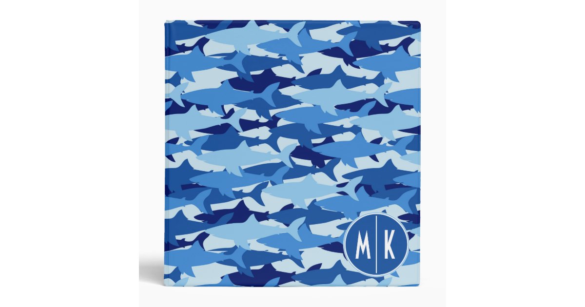 Blue Shark Pattern | Monogram Binder | Zazzle