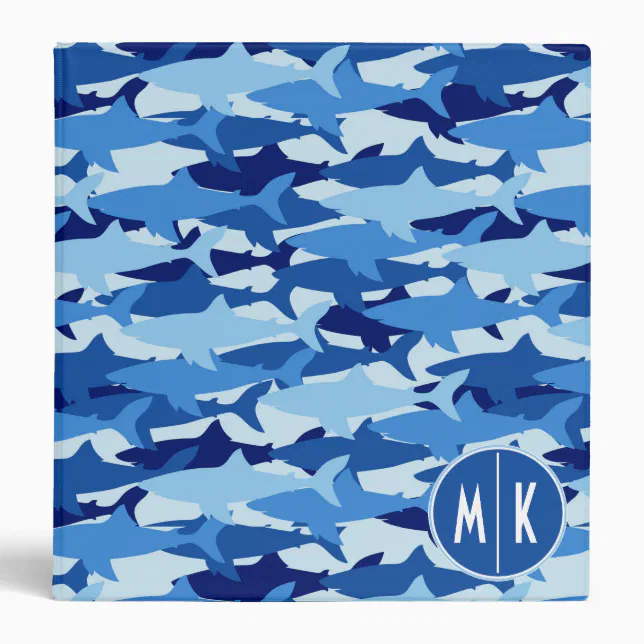 Blue Shark Pattern | Monogram Binder | Zazzle