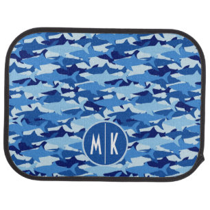 Blue Shark Pattern   Monogram Car Floor Mat