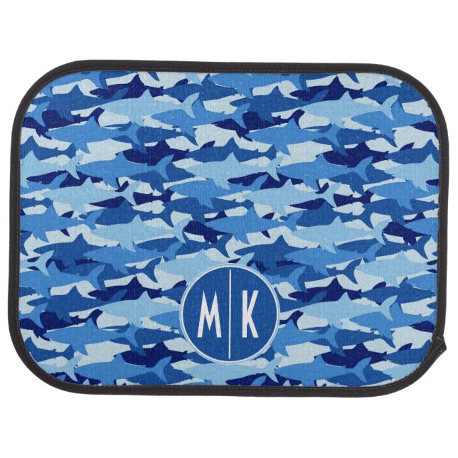 Blue Shark Pattern | Monogram Car Floor Mat (Rear)