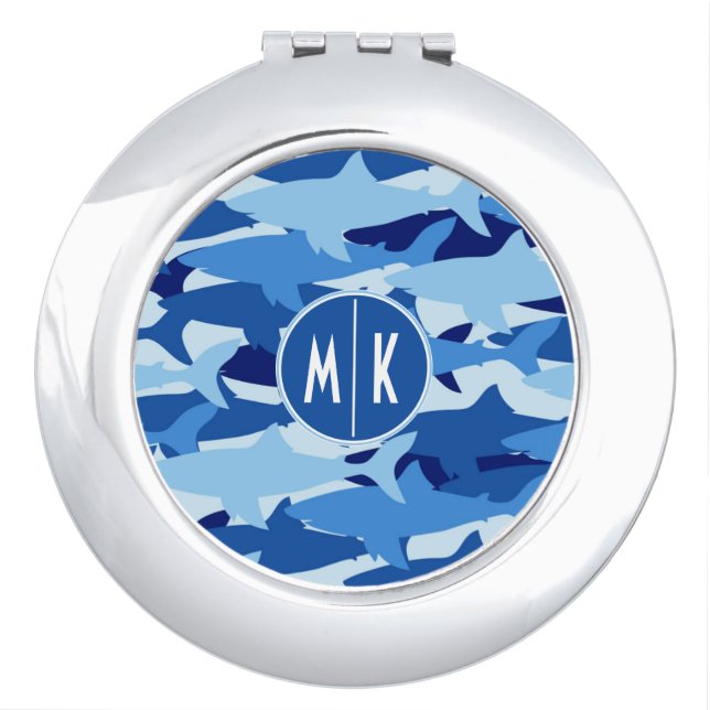 Blue Shark Pattern | Monogram Compact Mirror (Front)