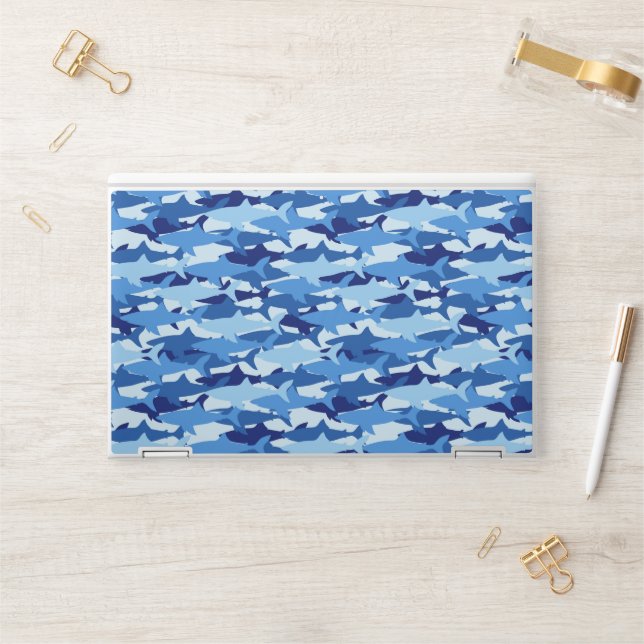 Blue Shark Pattern | Monogram HP Laptop Skin (Desk)