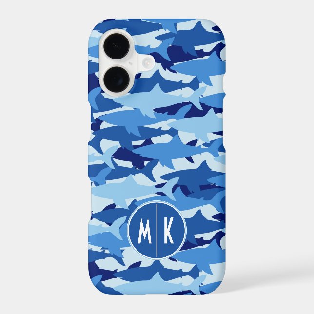 Blue Shark Pattern | Monogram Iphone Case (Back)