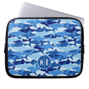Blue Shark Pattern   Monogram Laptop Sleeve