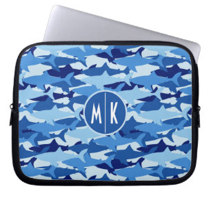 Blue Shark Pattern   Monogram Laptop Sleeve