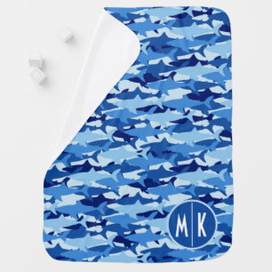 Blue Shark Pattern   Monogram Swaddle Blanket
