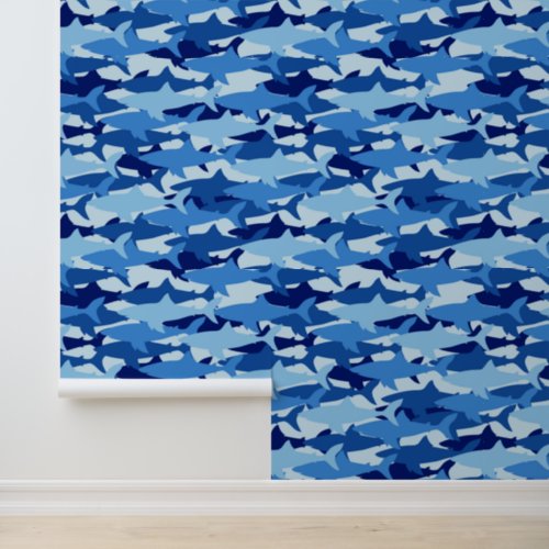 Blue Shark Pattern  Monogram Wallpaper