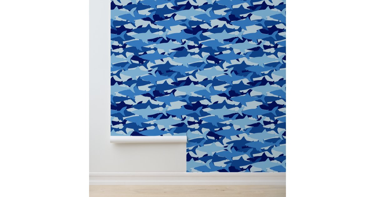 Blue Shark Pattern | Monogram Wallpaper | Zazzle