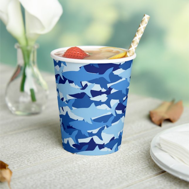 Blue Shark Pattern Paper Cups (Insitu)