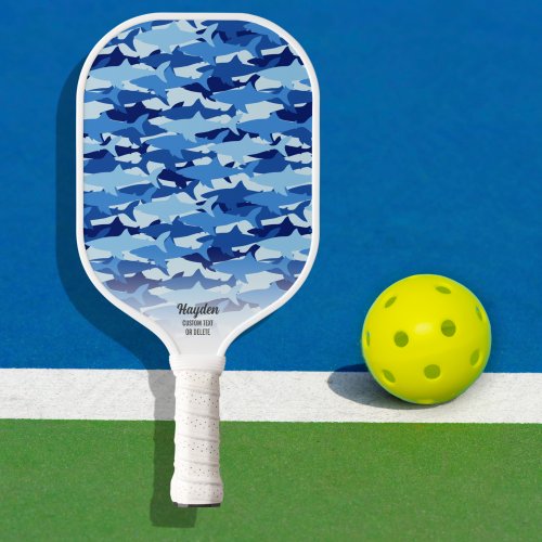 Blue Shark Pattern Personalized Text Pickleball Paddle