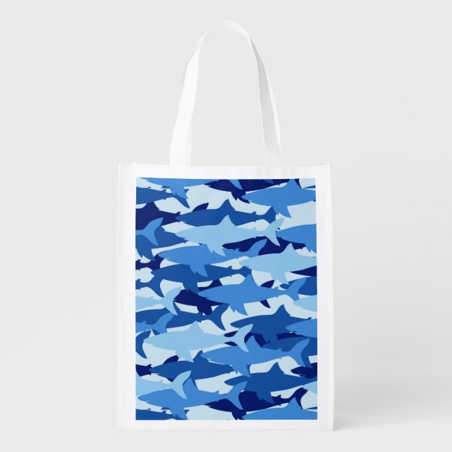 Blue Shark Pattern Reusable Grocery Bag (Front)