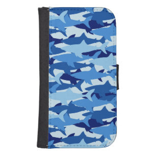 Blue Shark Pattern Galaxy S4 Wallet Case