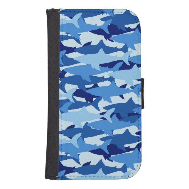 Blue Shark Pattern Samsung Galaxy Wallet Case (Front)