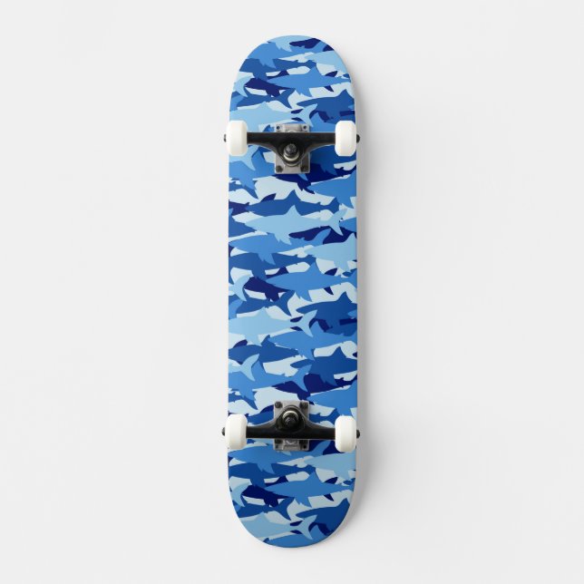 Blue Shark Pattern Skateboard Deck (Front)