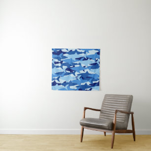 Blue Shark Pattern Tapestry