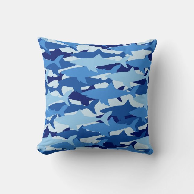 Blue Shark Pattern Throw Pillow (Front)