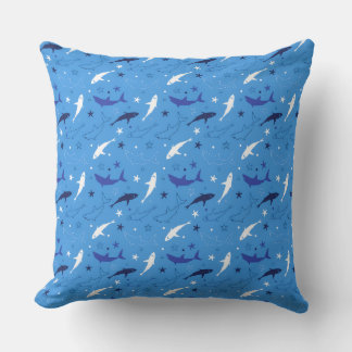 Blue Shark Pattern Throw Pillow