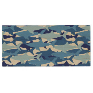 Blue Shark Pattern Wood Flash Drive
