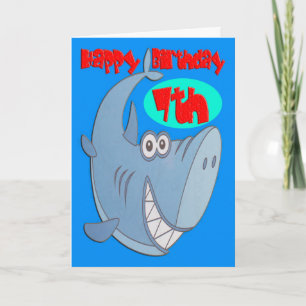Blue Shark Seventh Birthday Card