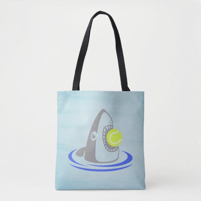 Blue Shark Tennis Ball Attack Tote Bag (Front)