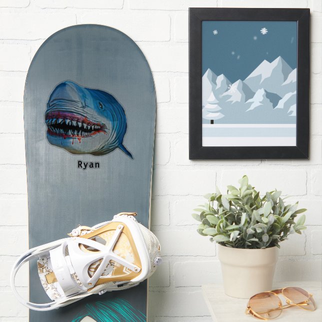Blue Shark Terror Ocean Marine Animal Cartoon Name Sticker (Snowboard)