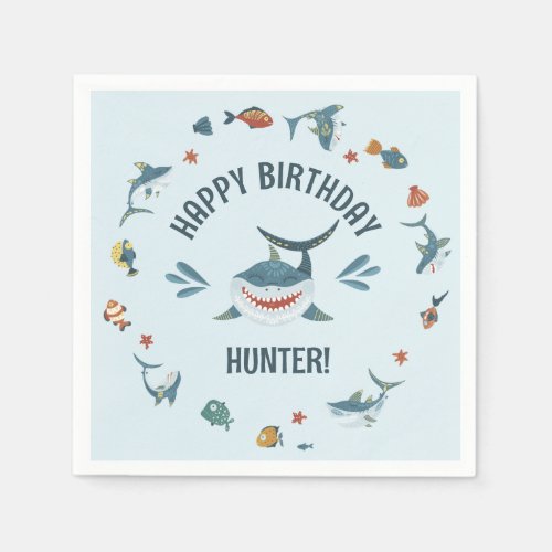 Blue Shark Themed Birthday Party Napkins