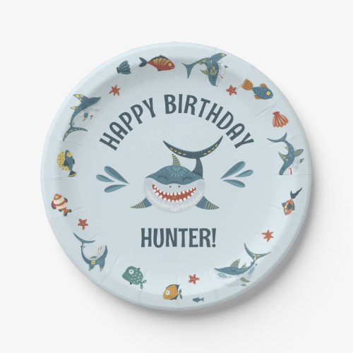 Blue Shark Themed Birthday Party Plates for Kids