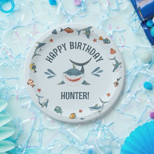 Blue Shark Themed Birthday Party Plates for Kids