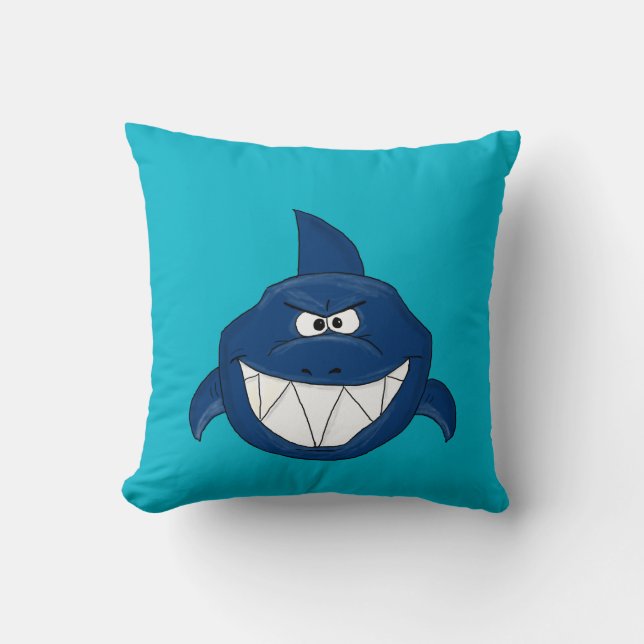 Blue shark throw pillow (Front)