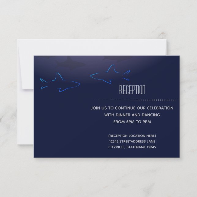 Blue Shark Wedding Reception Information Card (Front)