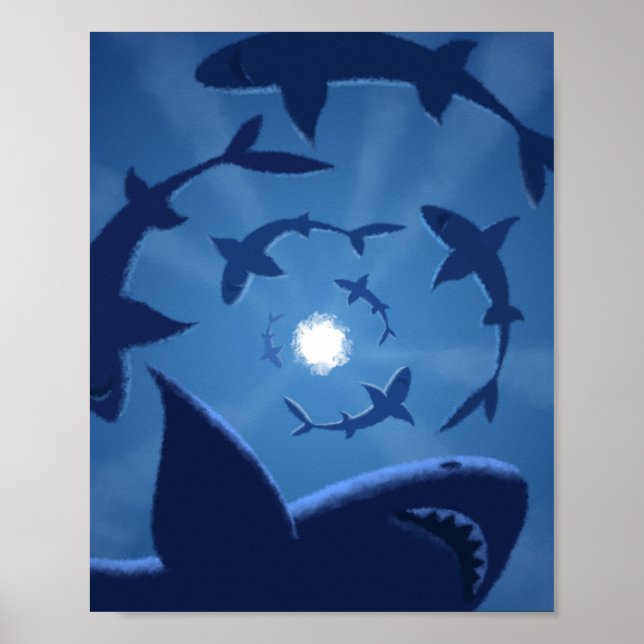 Blue Shark White Moon Undersea Poster (Front)