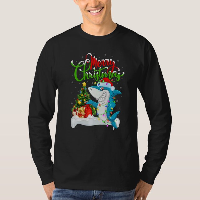 Blue Shark  Xmas Decorations Santa Blue Shark Chri T-Shirt (Front)