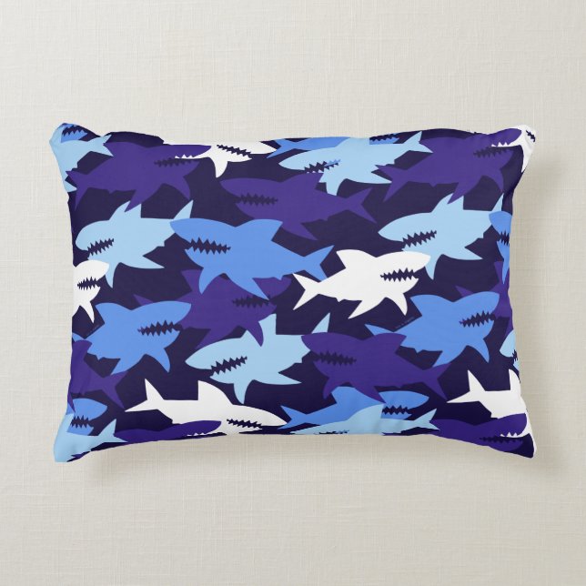 Blue Sharks Camouflage Pattern Accent Pillow (Front)
