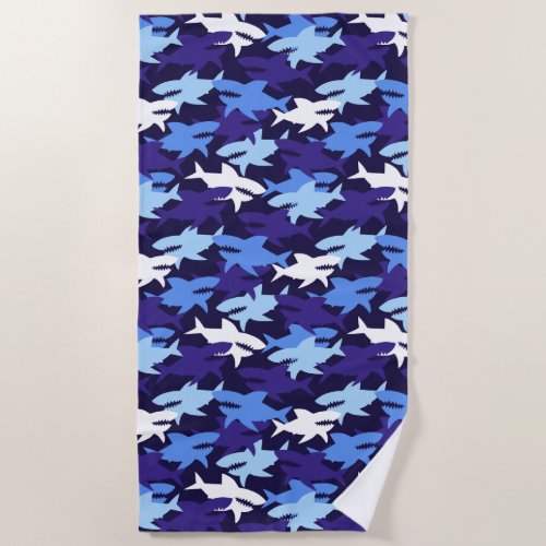 Blue Sharks Camouflage Pattern Beach Towel