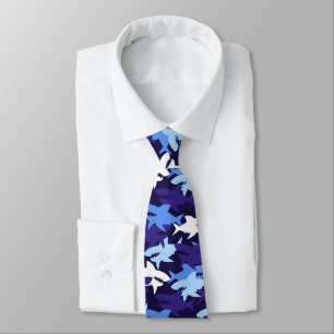 Blue Sharks Camouflage Pattern Neck Tie