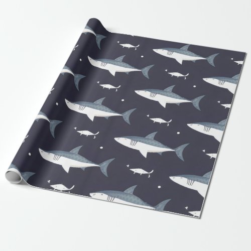 Blue Sharks Cute Cartoon Design for Sharks Lover Wrapping Paper