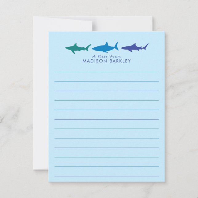 Blue Sharks Cute Kid's Flat Stationary Cards (Front)