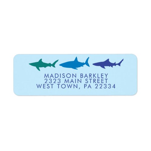 Blue Sharks Cute Kids Return Address Label