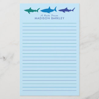 Blue Sharks Cute Kid's Stationery