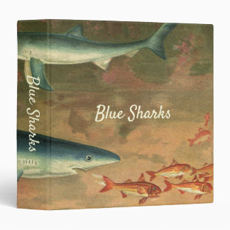 Blue Sharks Eating Fish, Vintage Marine Life 3 Ring Binder