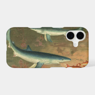 Blue Sharks Eating Fish, Vintage Marine Life iPhone 17 Case