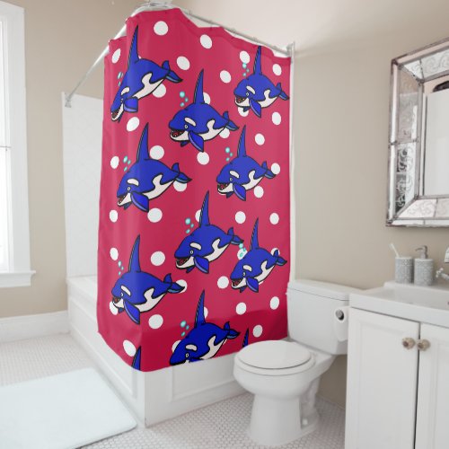 Blue Sharks Red Shower Curtain