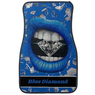 Blue shattered glass and diamonds car floor mat