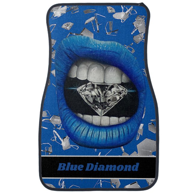 Blue shattered glass and diamonds  car floor mat (Front)