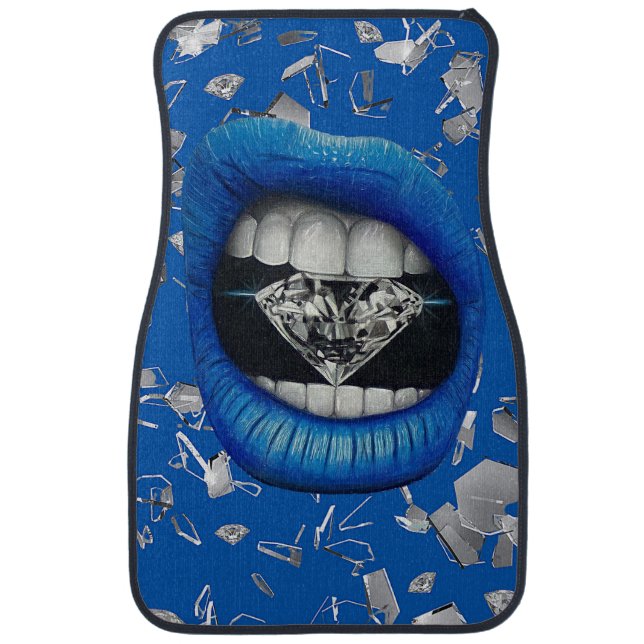 Blue shattered glass and diamonds  car floor mat (Front)