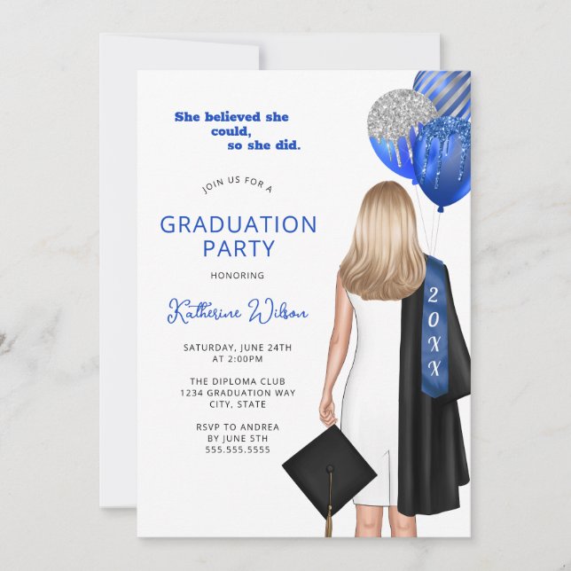 Blue She Believed Photo Graduation Party Invitation (Front)