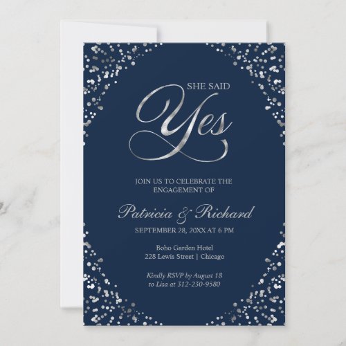 Blue She Said Yes Engagement Party Invitation