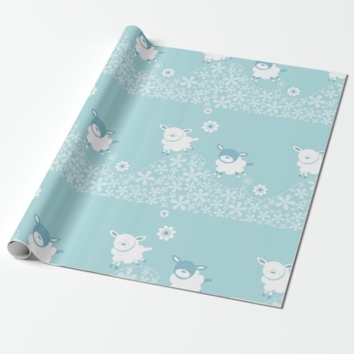 blue sheep baby boy shower wrapping paper