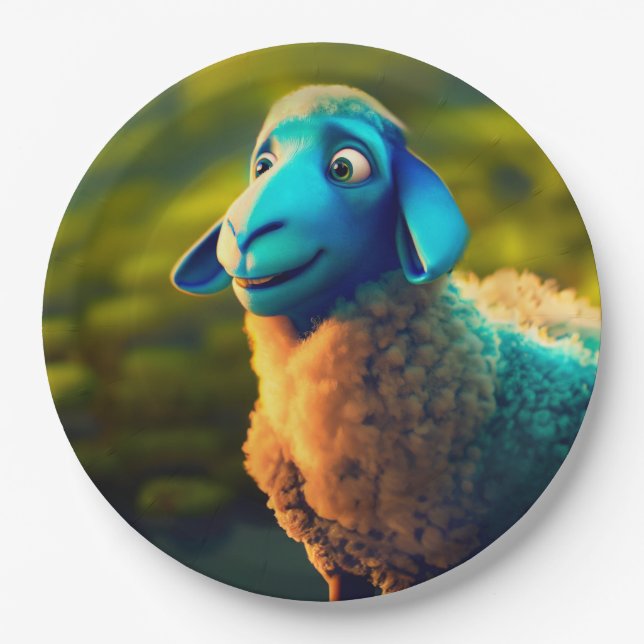 Blue Sheep  Paper Plates (Front)