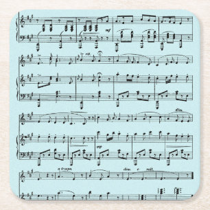 Blue Sheet Music Square Paper Coaster